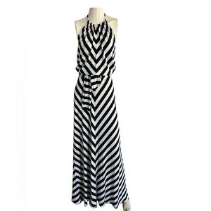 Michael Stars Dark Navy and White Striped Halter Maxi Dress Sz L
